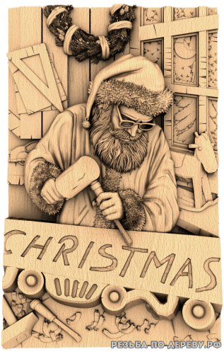 Резное панно Санта Клаус WOODMASTER  из дерева